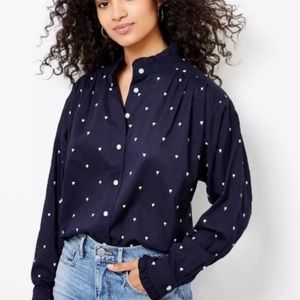 LOFT Embroidered Heart Button Up Blouse